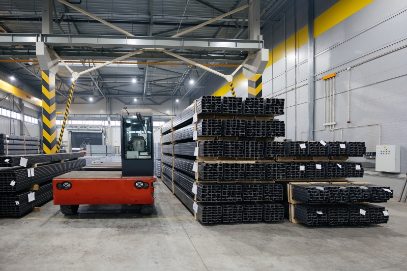 large warehouse with construction materials.